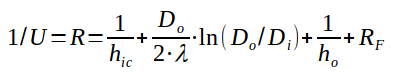 Overall heat transfer coefficient formula for pipes with fouling