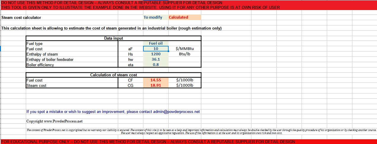 Steam cost Excel Calculator