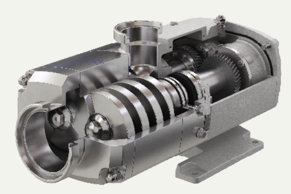 Exploded drawing of a twin screw pump